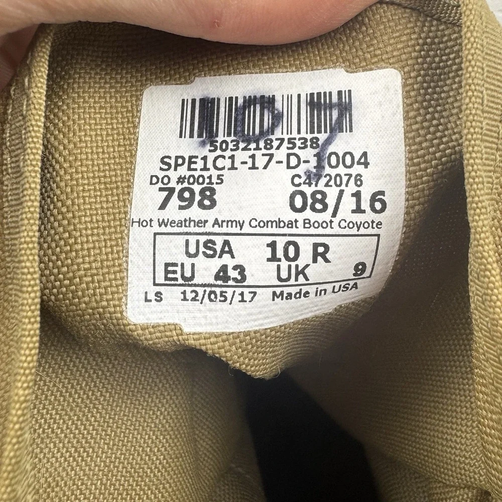 U.S. ARMY HOT WEATHER ARMY COMBAT BOOT COYOTE VIBRAM SOLE‎ MEN'S SIZE 10 R BOOTS
